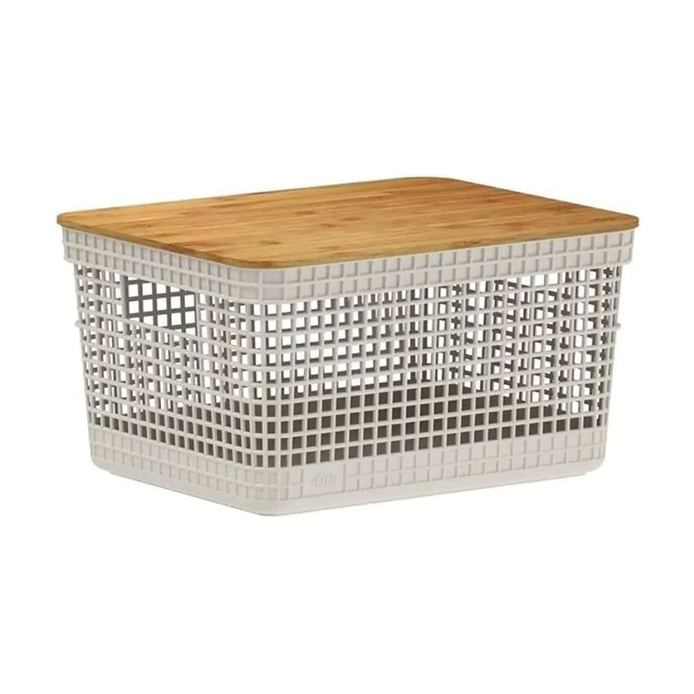 [186364] CESTA GRID CON TAPA DE BAMBU 8L BEIGE CG255BGF