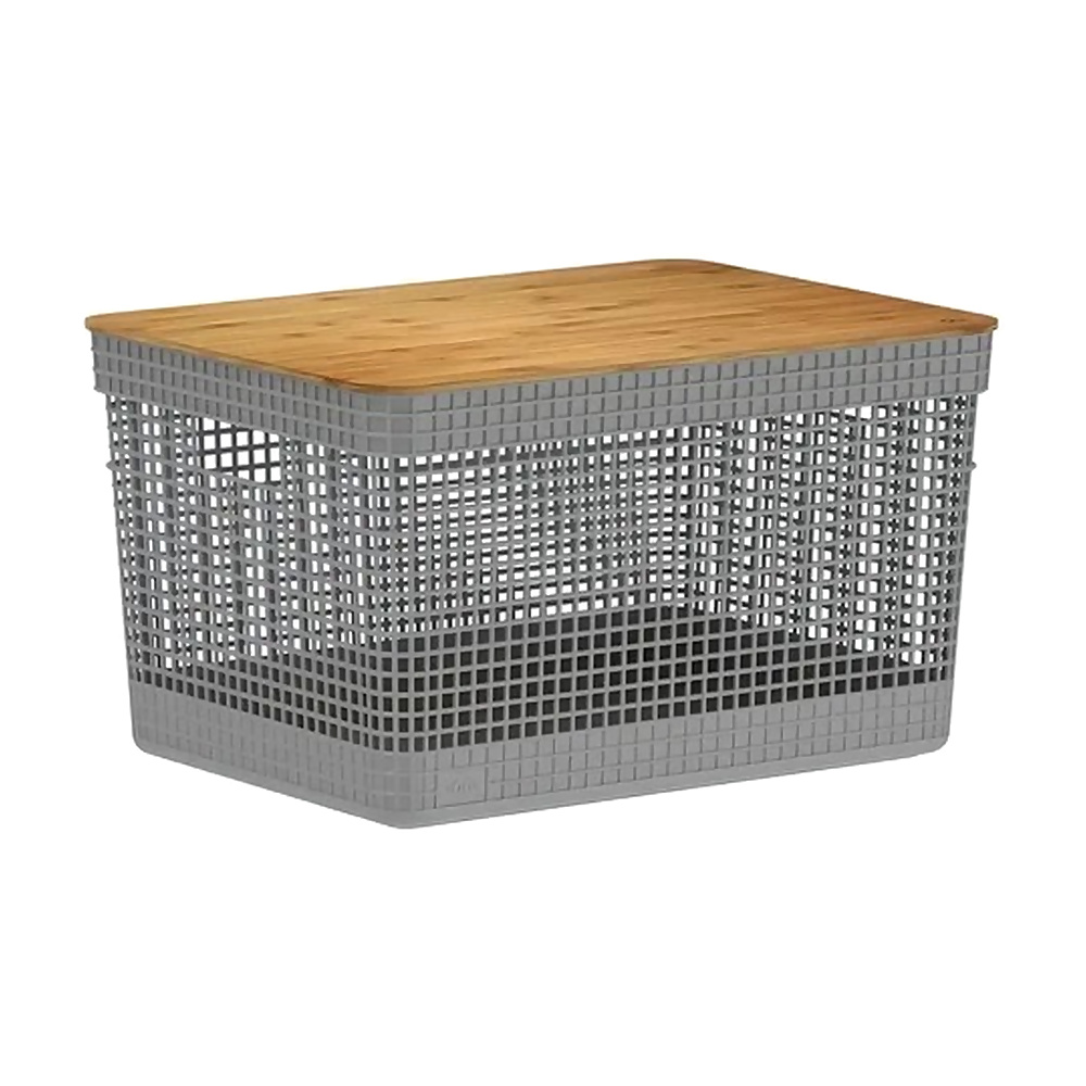 CESTA GRID CON TAPA DE BAMBU 20L GRIS CG355CHF