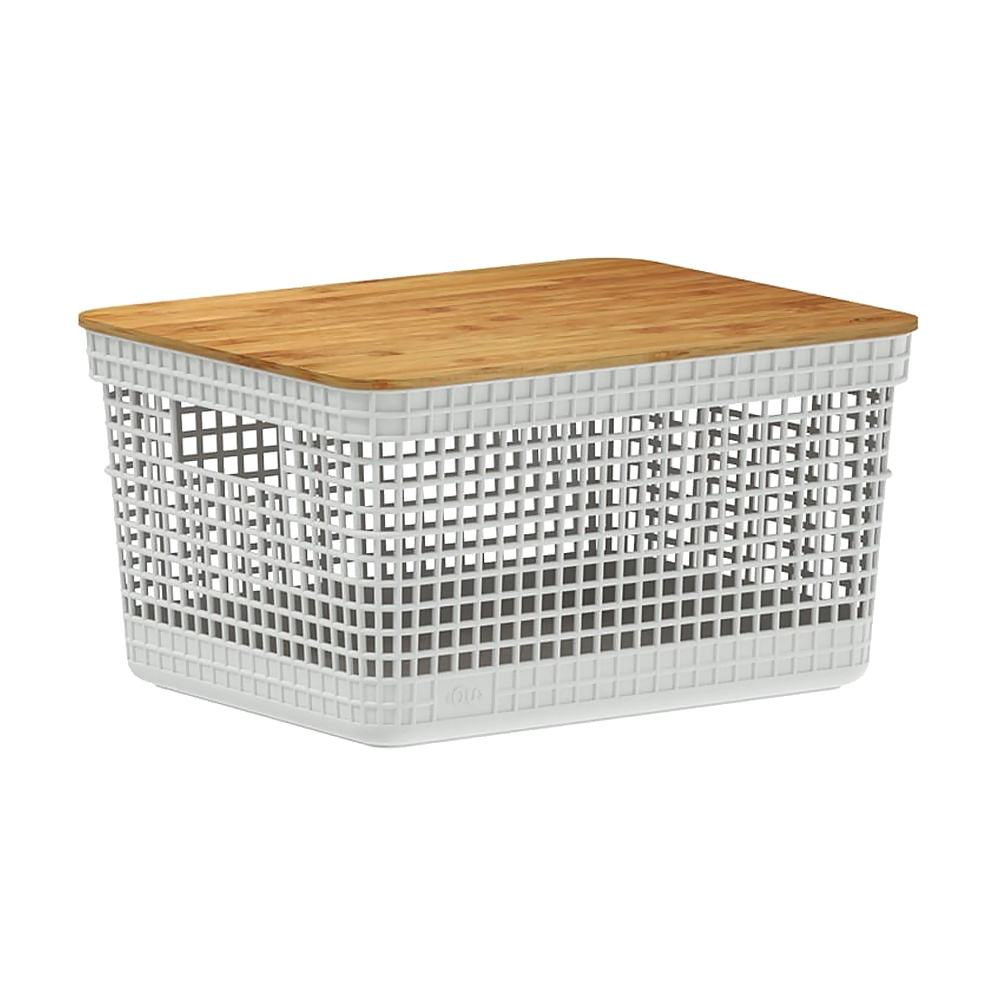 CESTA GRID CON TAPA DE BAMBU 8L BLANCO CG255BCOF