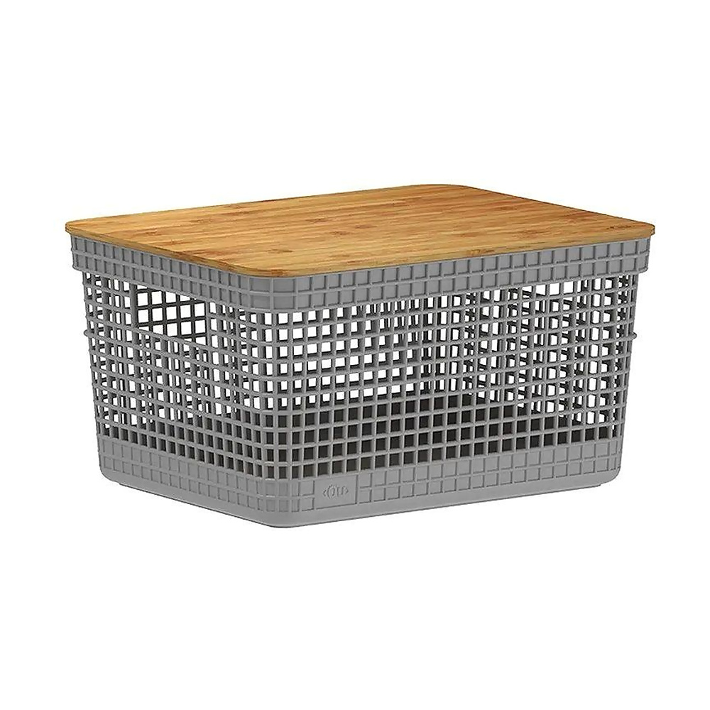 [186362] CESTA GRID CON TAPA DE BAMBU 8L GRIS CG255CHF