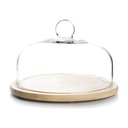 TAPA DE CRISTAL CON BASE DE MADERA 26 CM 715526