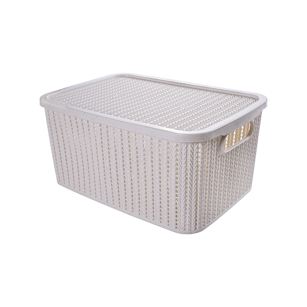 [250784] CAJA TRAMA CON TAPA 14L MÁRMOL BLANCO 237