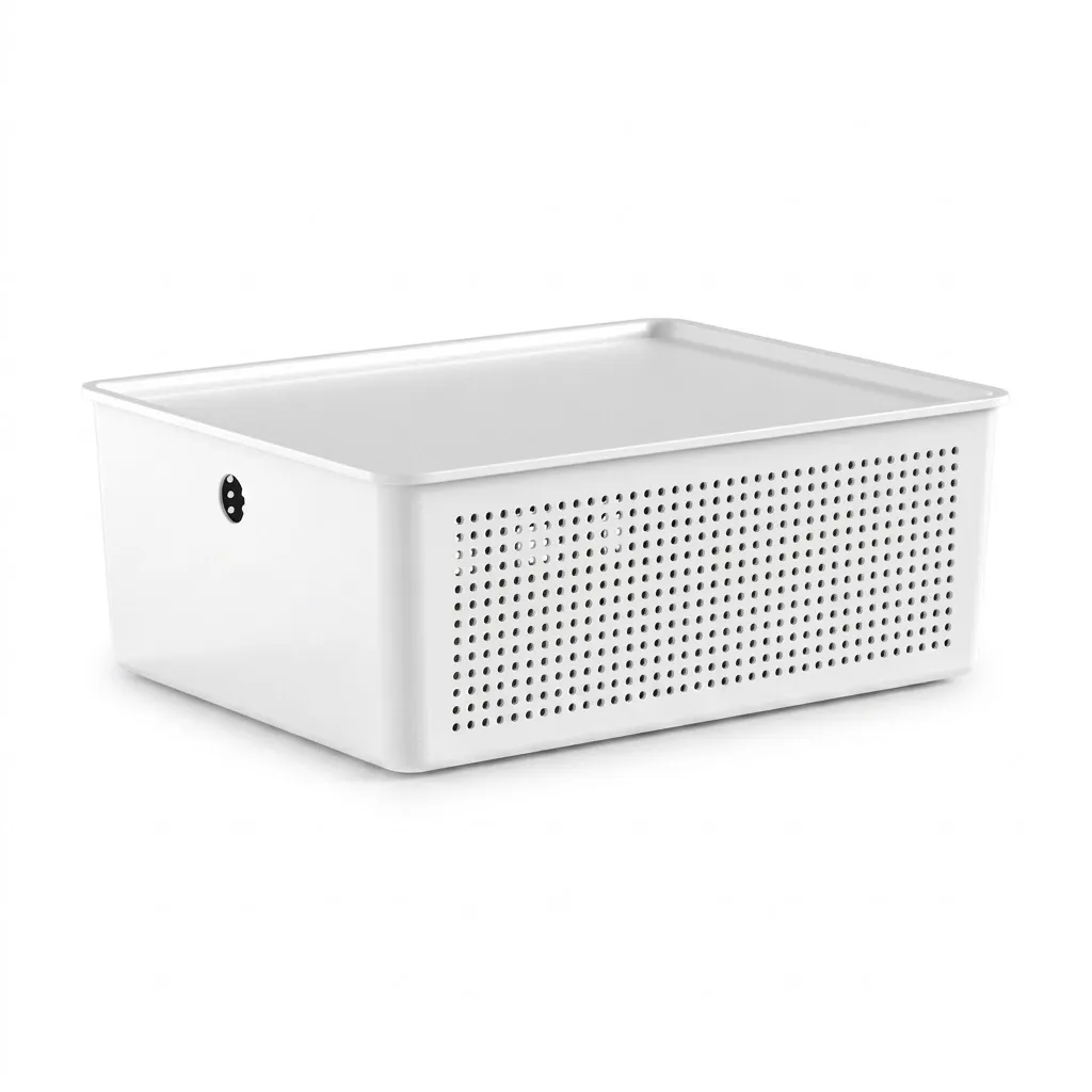 [268215] CESTO FLOW CON TAPA 34X27X14 BRANCO CFW455BCF