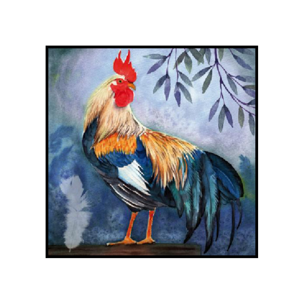 [276735] SERVILLETAS 33CM DISEÑO GALLO PLUMAS AZULES 371059