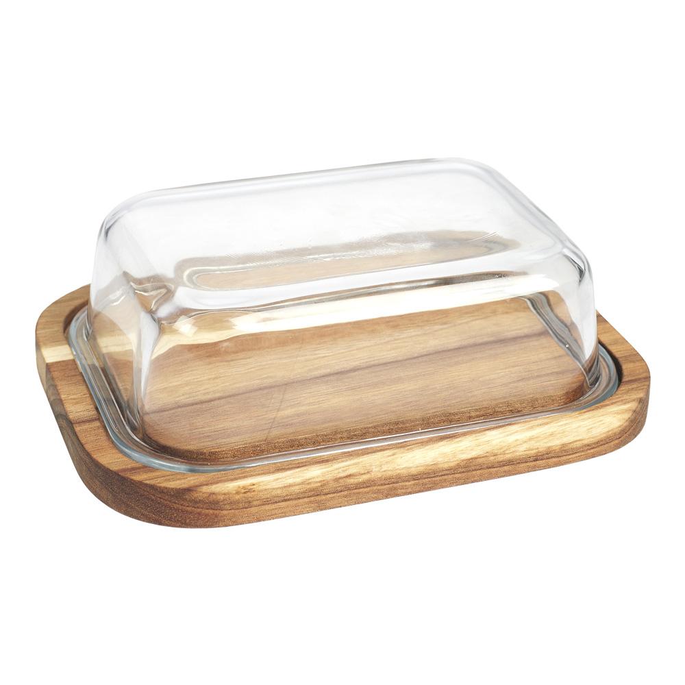 [277745] MANTEQUILLERA DE VIDRIO Y ACACIA 19X14CM A1 KA0096