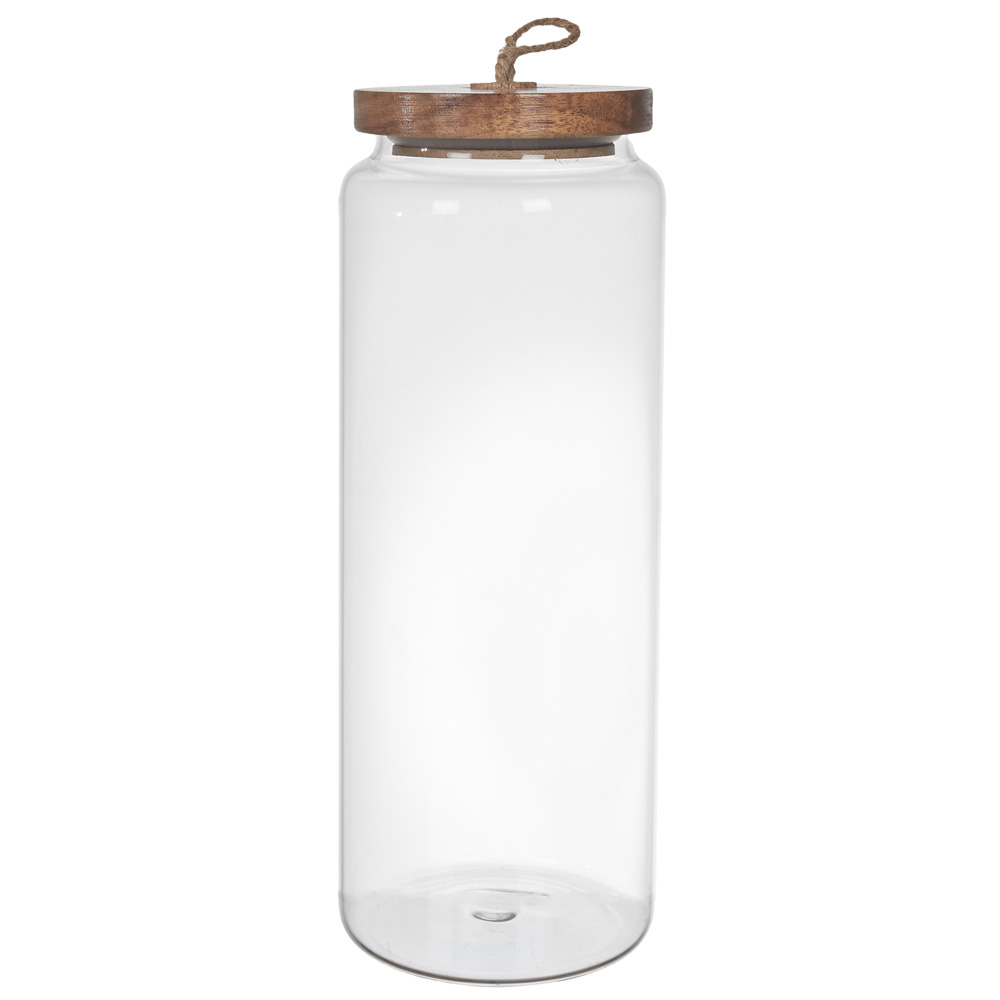 [277793] FRASCO DE VIDRIO CON TAPA DE ACACIA H27.5CM KA0263