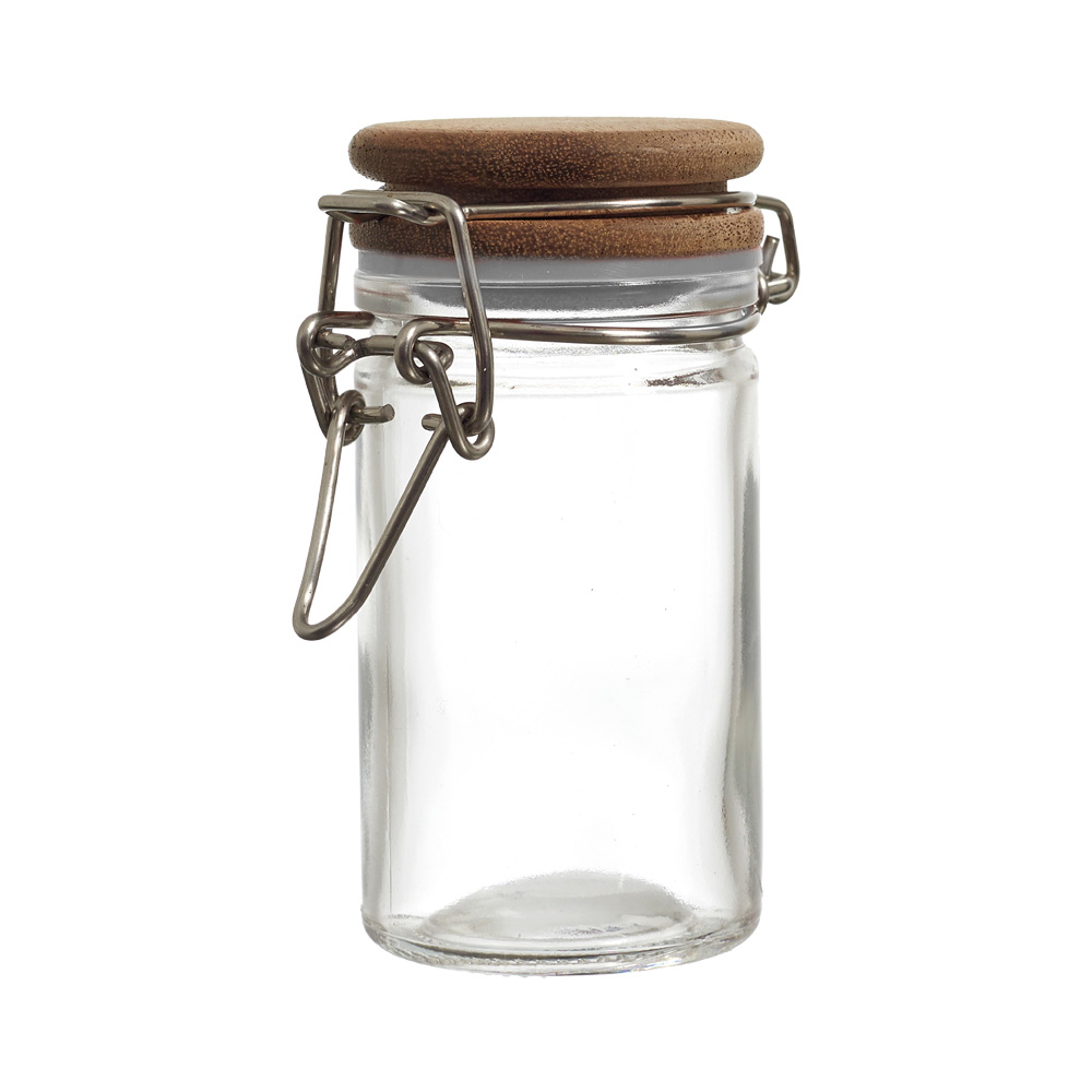 FRASCO DE VIDRIO CON TAPA DE ACACIA 70ML KA0365