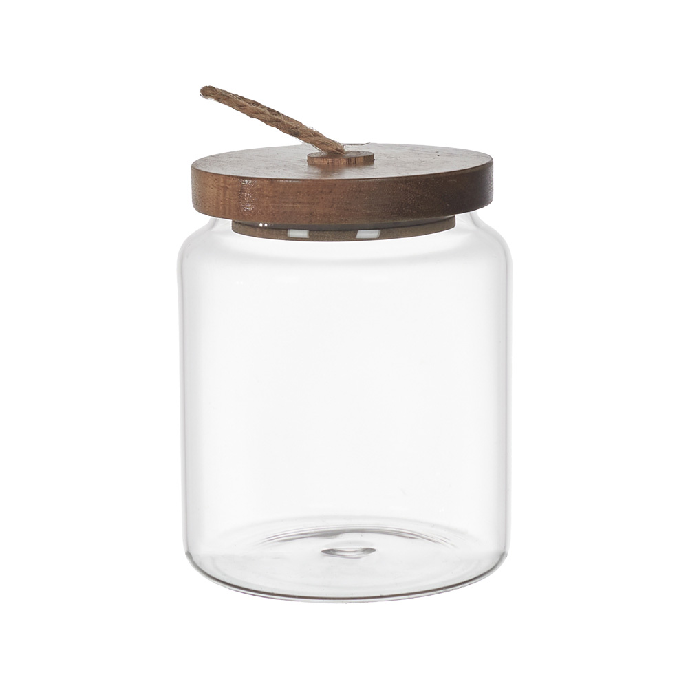 FRASCO DE VIDRIO CON TAPA DE ACACIA H13CM KA0260