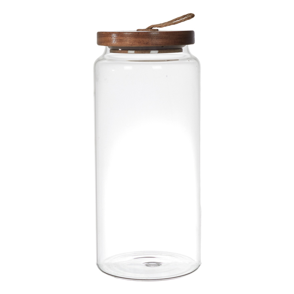 FRASCO DE VIDRIO CON TAPA DE ACACIA H23CM KA0262