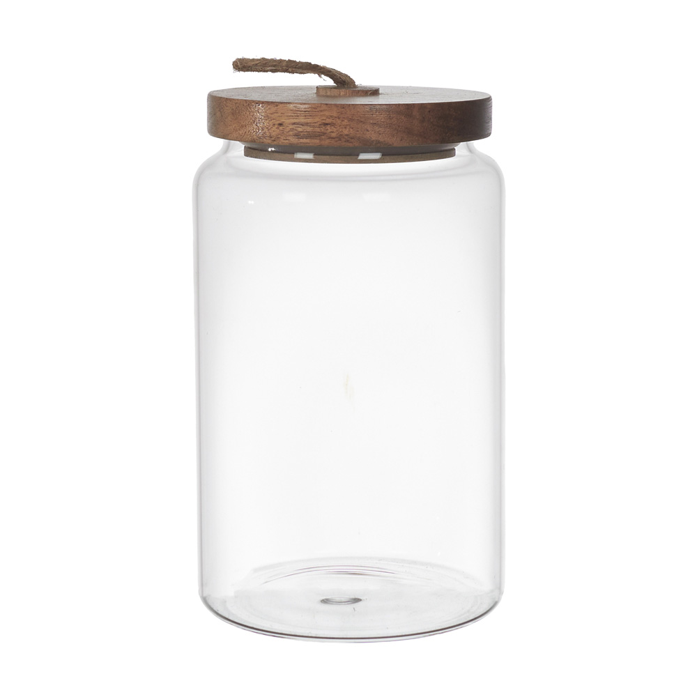 [277791] FRASCO DE VIDRIO CON TAPA DE ACACIA H17CM KA0261