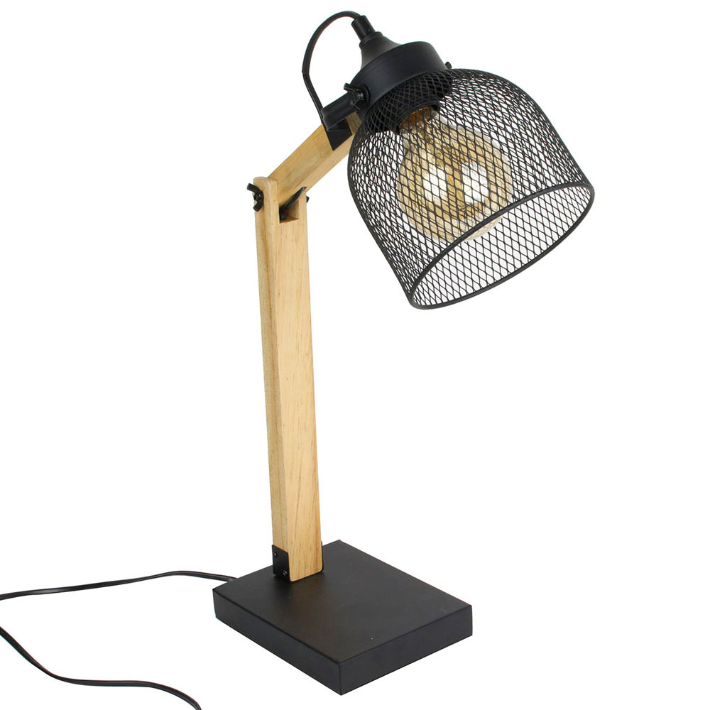 LAMPARA MESA MALLA METALICA Y MADERA NEGRA LA12069