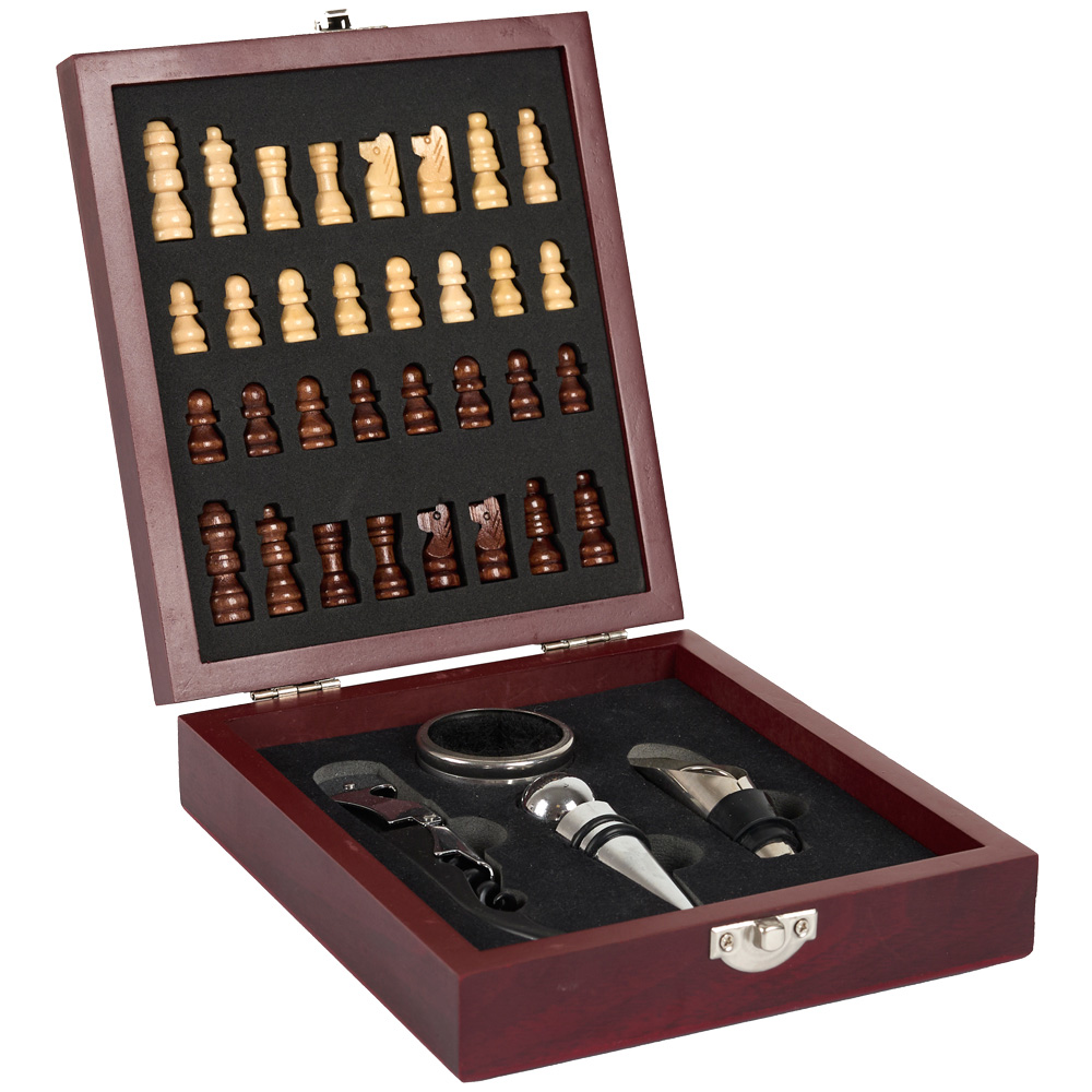[278342] 4 PIEZAS JUEGO VINO CON TABLA AJEDREZ M8 KV0018